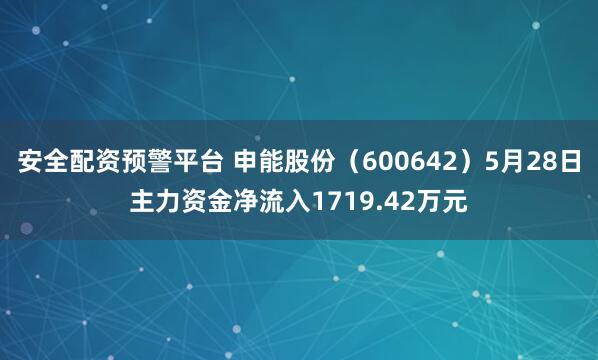 安全配资预警平台 申能股份（600642）5月28日主力资金净流入1719.42万元